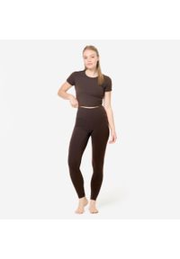 DOMYOS - Legginsy do jogi i pilatesu Breathe. Kolor: brązowy. Materiał: elastan, poliamid, materiał. Sport: joga i pilates