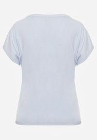 Renee - Niebieski Wiskozowy T-shirt z Dekoltem V Eupharis. Okazja: na co dzień. Typ kołnierza: dekolt w kształcie V. Kolor: niebieski. Materiał: wiskoza. Styl: casual, elegancki #8