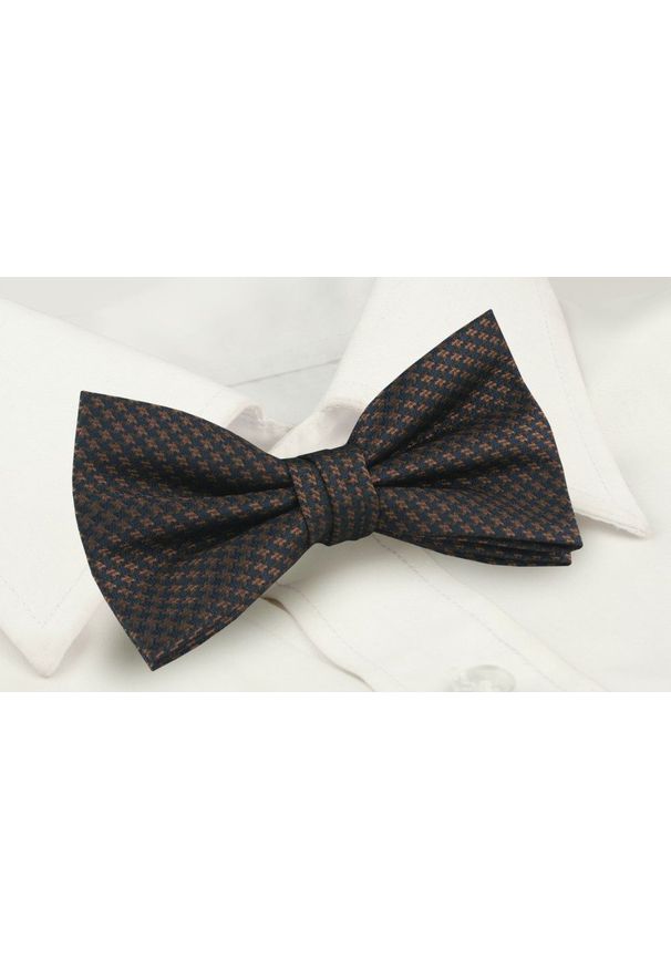 Mucha Męska z Poszetką - Chattier - Brązowa Pepitka. Kolor: wielokolorowy, beżowy, brązowy. Styl: sportowy, elegancki