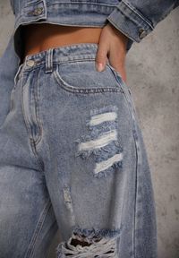 Renee - Niebieskie Jeansy z Bawełny Balloon High Waist z Przedarciami Taeryre. Okazja: na co dzień, na imprezę. Stan: podwyższony. Kolor: niebieski. Styl: casual #7