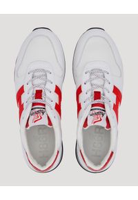 Hogan - HOGAN - Białe sneakersy H383. Kolor: czerwony. Materiał: bawełna, dresówka, guma, jeans, tkanina. Wzór: aplikacja, kolorowy, nadruk #7