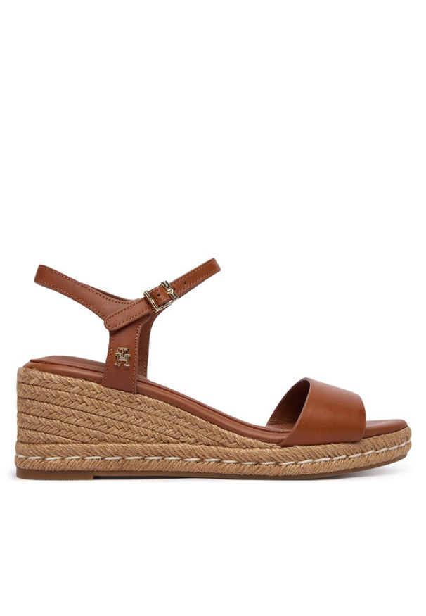 TOMMY HILFIGER - Tommy Hilfiger Espadryle Th Monogram Leather Wedge Espadrilles FW0FW09340 Brązowy. Kolor: brązowy. Materiał: skóra