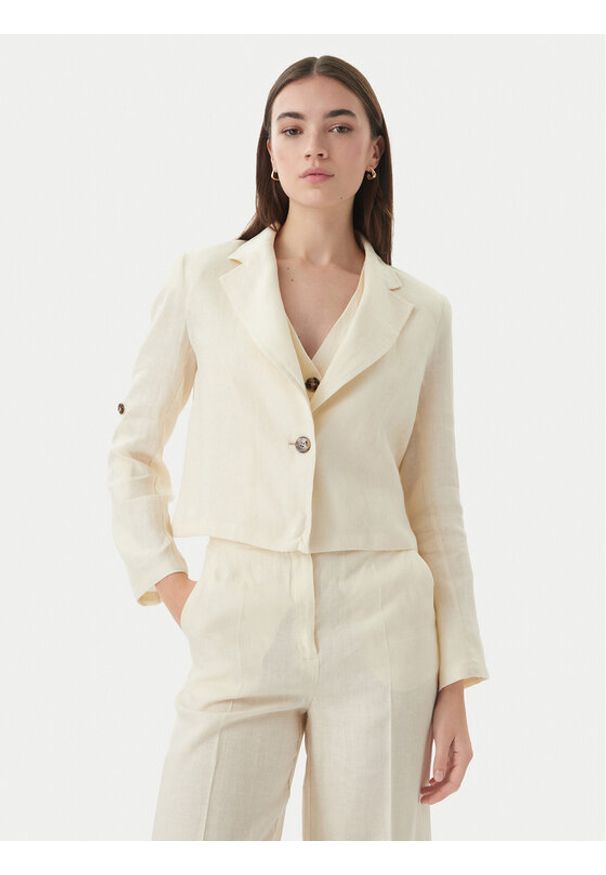 Marella Marynarka Papiro 2615041042 Écru Regular Fit. Kolor: kremowy. Materiał: len