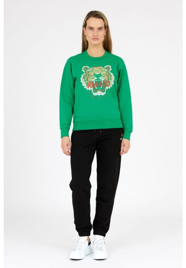 Kenzo - KENZO Zielona bluza damska z krzyżykowym tygrysem. Kolor: zielony