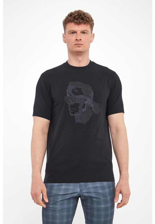 Karl Lagerfeld - T-shirt męski z haftem KARL LAGERFELD. Wzór: haft
