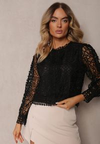 Renee - Czarna Bluzka Koronkowa Nohames. Kolor: czarny. Materiał: koronka