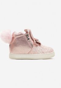 Born2be - Różowe Botki na Ukrytym Koturnie z Brokatem Kokardą i Futrzanym Pomponem Mazidra. Okazja: na imprezę, na co dzień. Kolor: różowy. Materiał: futro. Styl: casual #3