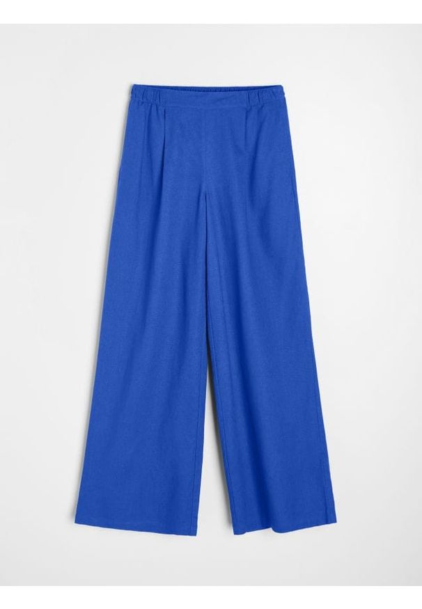Sinsay - Spodnie wide leg z domieszką lnu - niebieski. Kolor: niebieski. Materiał: len