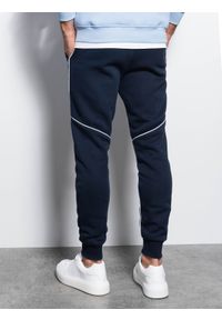 Ombre Clothing - Spodnie męskie dresowe joggery z kontrastowymi elementami - granatowe V3 OM-PASK-22FW-001 - XXL. Kolor: niebieski. Materiał: dresówka. Wzór: geometria #4