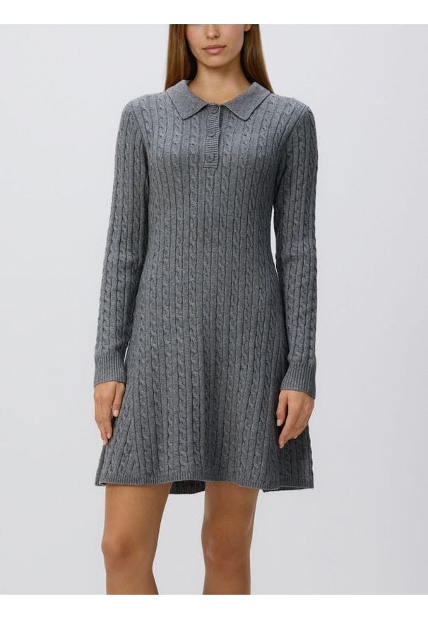 Reserved - Dzianinowa sukienka mini - szary. Kolor: szary. Materiał: dzianina. Długość: mini