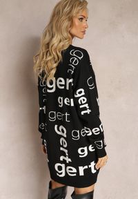 Renee - Czarno-Biały Sweter Oversize w Nadruki Nianre. Kolor: czarny. Długość rękawa: długi rękaw. Długość: długie. Wzór: nadruk. Styl: elegancki #3