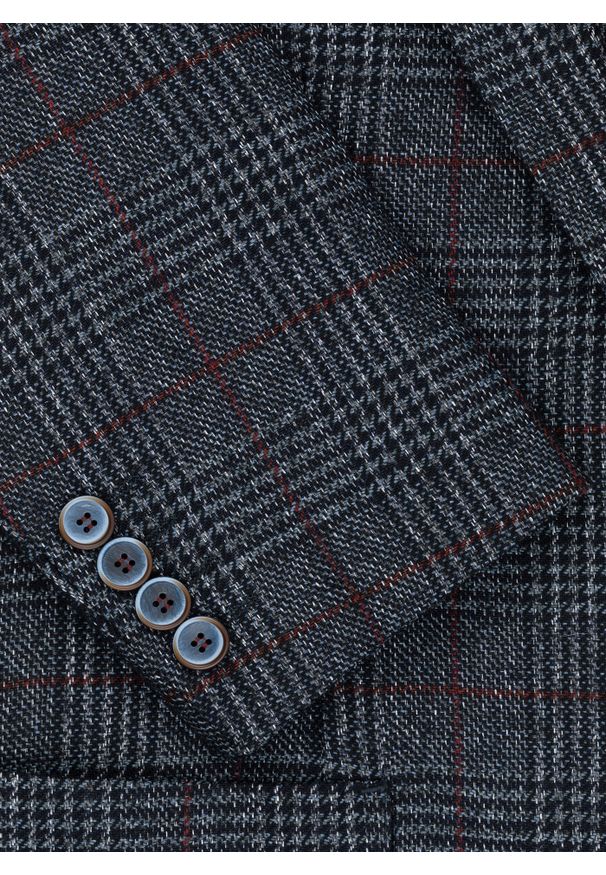 Pako Lorente - PAKO LORENTE – Granatowa marynarka casualowa w bordową kratę. Okazja: na co dzień. Kolor: czerwony, niebieski, wielokolorowy. Materiał: wełna, jeans. Styl: casual