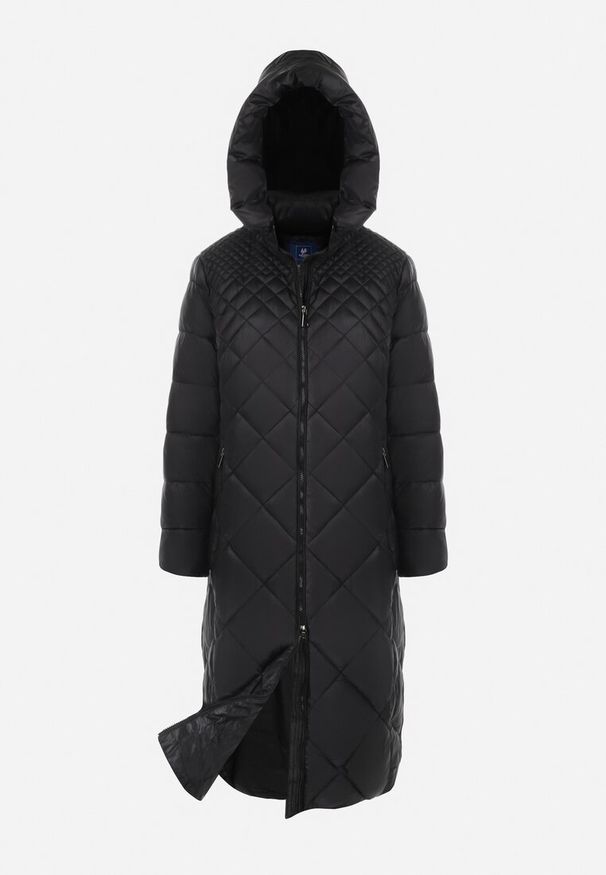 Born2be - Czarna Kurtka Długa Pikowana z Kapturem Conn. Typ kołnierza: kaptur. Kolor: czarny. Długość: długie