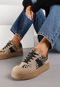 Renee - Panterkowe Sneakersy w Stylu Tenisówek na Platformie Gilritisa. Okazja: na co dzień. Materiał: dresówka. Obcas: na platformie