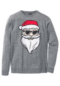 Sweter z bożonarodzeniowym motywem bonprix szary melanż. Kolor: szary. Wzór: melanż #1