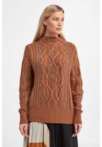 Twinset Milano - Sweter damski TWINSET. Materiał: prążkowany. Długość rękawa: długi rękaw. Długość: długie. Wzór: ze splotem #4
