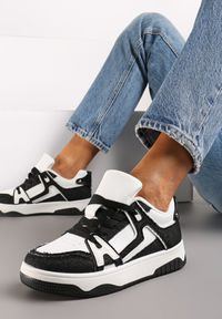 Born2be - Czarno-Białe Sneakersy z Jeansowymi Wstawkami Asailla. Kolor: czarny. Materiał: jeans. Wzór: aplikacja