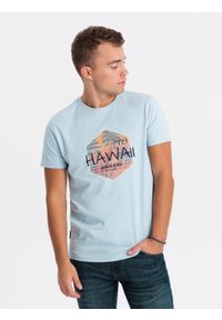 Ombre Clothing - T-shirt męski bawełniany z nadrukiem - błękitny V2 - Rozmiar: XXL. Kolor: niebieski. Materiał: bawełna. Długość rękawa: krótki rękaw. Długość: krótkie. Wzór: nadruk. Styl: klasyczny
