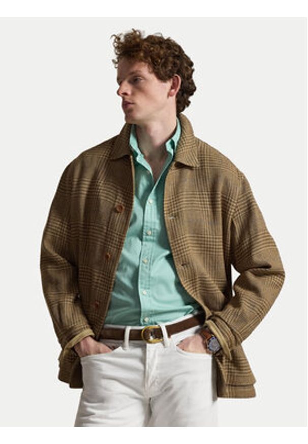 Polo Ralph Lauren Koszula 710B20512008 Zielony Custom Fit. Typ kołnierza: polo. Kolor: zielony. Materiał: bawełna