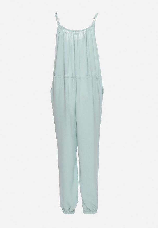 Born2be - Niebieski Bawełniany Kombinezon na Regulowanych Ramiączkach ze Ściągaczem w Talii Beamla. Okazja: na co dzień. Kolor: niebieski. Materiał: bawełna. Długość rękawa: na ramiączkach. Długość: długie. Styl: casual, klasyczny, elegancki