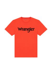 Wrangler - WRANGLER LOGO TEE MĘSKI T-SHIRT KOSZULKA Z NADRUKIEM LOGO W7X1D3R42. Wzór: nadruk