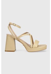 Guess sandały skórzane TILINE kolor beżowy FL6TLI LEA03. Zapięcie: klamry. Kolor: beżowy. Materiał: skóra. Obcas: na obcasie. Wysokość obcasa: średni #1