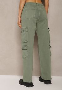 Renee - Zielone Spodnie Typu Bojówki z Bawełny High Waist z Kieszeniami Zefara. Stan: podwyższony. Kolor: zielony. Materiał: bawełna #2