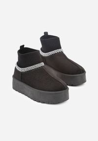Born2be - Czarne Śniegowce VICES na Grubej Podeszwie z Haftem i Skarpetkową Cholewką Enantia. Okazja: na co dzień. Kolor: czarny. Materiał: jeans. Szerokość cholewki: normalna. Wzór: haft. Styl: casual, elegancki #6