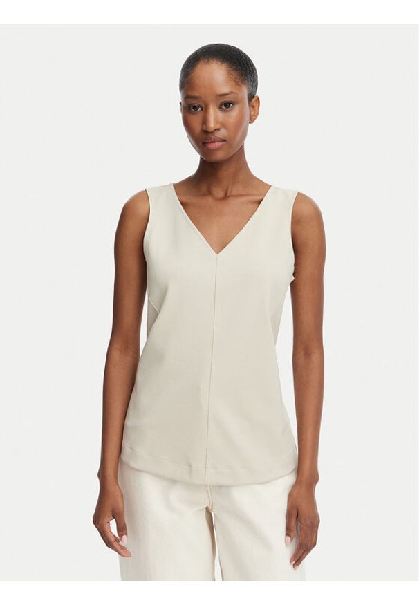 Calvin Klein Jeans Top LV044G206G Beżowy Slim Fit. Kolor: beżowy. Materiał: syntetyk