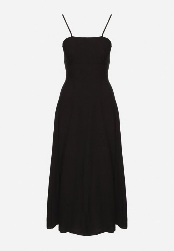 Born2be - Czarna Rozkloszowana Sukienka z Wiskozą Meravela. Okazja: na co dzień. Kolor: czarny. Materiał: wiskoza. Długość rękawa: na ramiączkach. Styl: casual, elegancki