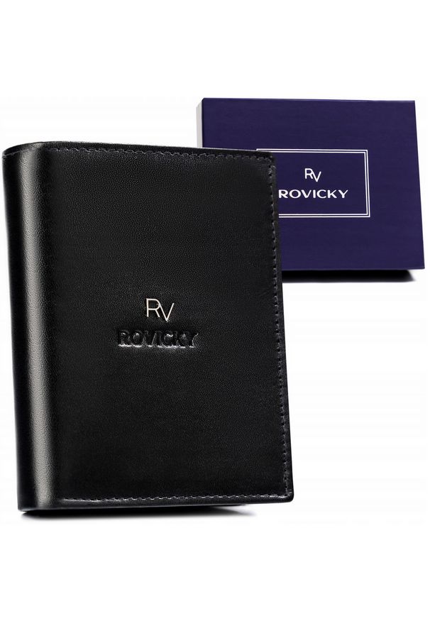 ROVICKY - Portfel skórzany Rovicky RV-75699-9B-BCA czarny. Kolor: czarny. Materiał: skóra