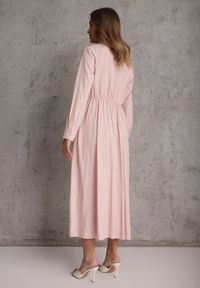 Renee - Różowa Wiskozowa Sukienka o Koszulowym Kroju z Marszczoną Talią Abilera. Okazja: na co dzień. Kolor: różowy. Materiał: wiskoza. Wzór: paski. Typ sukienki: koszulowe. Styl: casual, elegancki, klasyczny #5