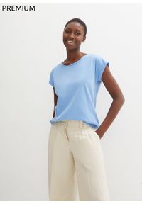 bonprix - Koszulka z domieszką jedwabiu. Kolor: niebieski. Materiał: jedwab. Styl: elegancki, klasyczny #1
