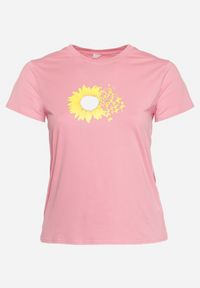 Born2be - Różowy Bawełniany T-shirt z Nadrukiem na Przodzie Galamella. Kolor: różowy. Materiał: bawełna. Wzór: nadruk #5