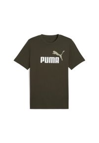 Puma - Męska koszulka Essentials z dwukolorowym logo No. 1 PUMA Dark Olive Green. Kolor: zielony. Materiał: guma. Wzór: nadruk. Sport: fitness