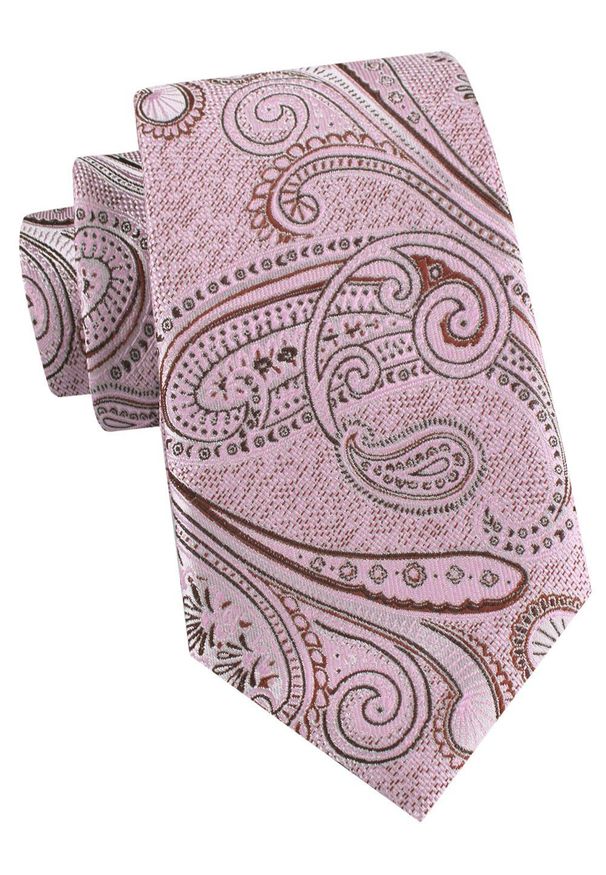 Męski Krawat - Blady Róż, Duży Wzór Paisley - Alties. Kolor: różowy. Materiał: tkanina. Wzór: paisley. Styl: elegancki, wizytowy