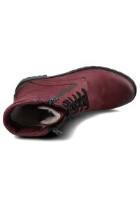 Bordowe Botki Damskie Simen Modne Skórzane Buty. Zapięcie: sznurówki. Kolor: czerwony. Materiał: skóra. Sezon: zima, jesień. Styl: klasyczny #9