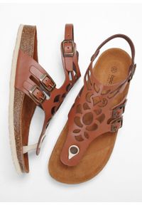 Wygodne sandały skórzane bonprix koniakowy. Kolor: brązowy. Materiał: skóra. Sezon: lato #5