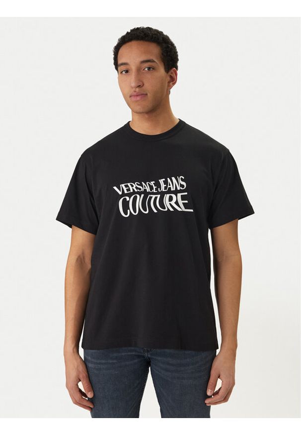 Versace Jeans Couture T-Shirt 80GAHE04 CJ00E Czarny Regular Fit. Kolor: czarny. Materiał: bawełna
