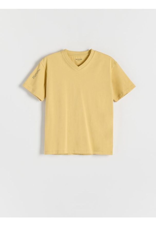 Reserved - T-shirt z nadrukiem - kremowy. Kolor: kremowy. Materiał: bawełna, włókno, dzianina. Wzór: nadruk