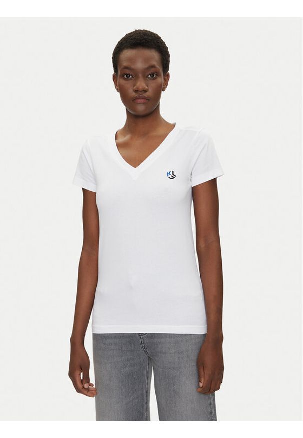 Karl Lagerfeld - KARL LAGERFELD T-Shirt A2W17097 Biały Regular Fit. Typ kołnierza: dekolt w karo. Kolor: biały. Materiał: bawełna