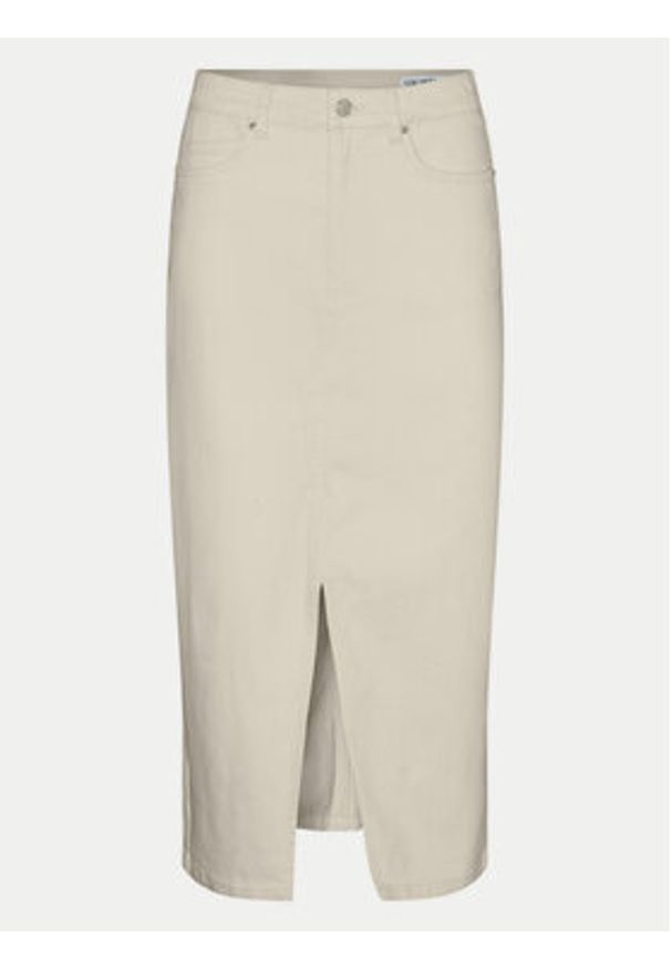 Vero Moda Spódnica jeansowa Veri 10295731 Beżowy Regular Fit. Kolor: beżowy. Materiał: bawełna