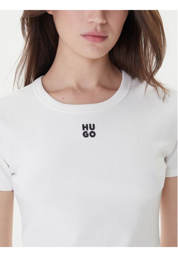 Hugo T-Shirt Delanor 50512000 Biały Slim Fit. Kolor: biały. Materiał: bawełna