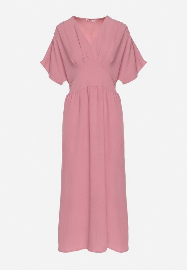 Born2be - Ciemnoróżowa Sukienka z Bawełną i Górą w Stylu Nietoperza Filenia. Okazja: na co dzień. Kolor: różowy. Materiał: bawełna. Styl: casual