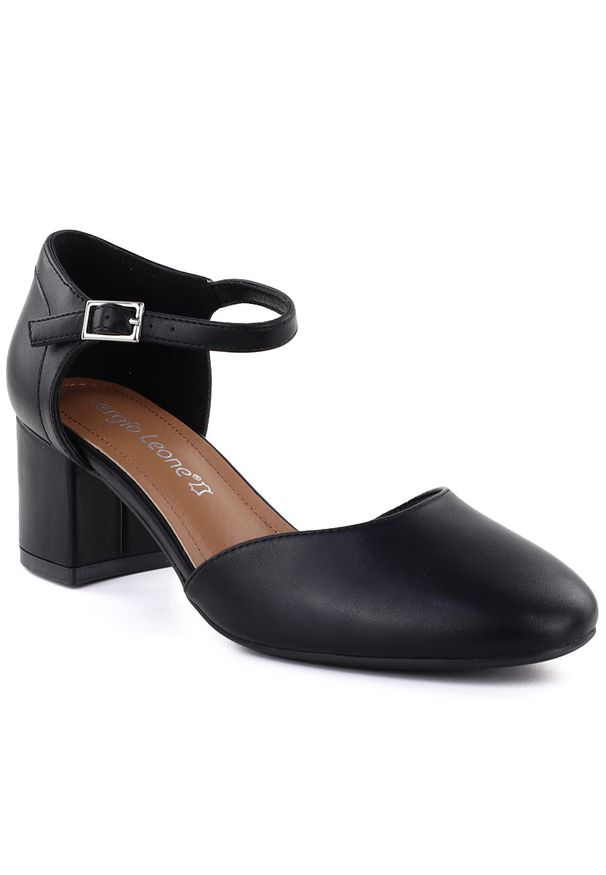 Sandały damskie na słupku czarne Sergio Leone SK844. Kolor: czarny. Materiał: skóra ekologiczna. Obcas: na słupku