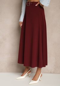 Renee - Bordowa Spódnica o Rozkloszowanym Kroju Melobia. Okazja: na co dzień. Kolor: czerwony. Wzór: aplikacja, gładki. Styl: elegancki, casual #4