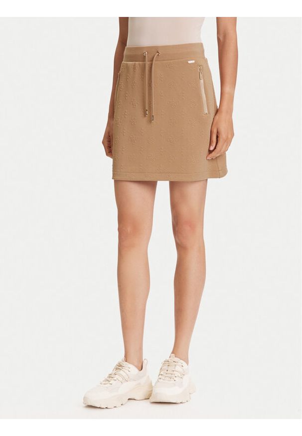 Guess Spódnica mini V5YD03 KBSL2 Brązowy Regular Fit. Kolor: brązowy. Materiał: syntetyk