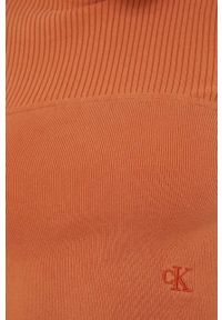 Calvin Klein Jeans sweter damski kolor pomarańczowy lekki z półgolfem. Kolor: pomarańczowy. Materiał: bawełna, dzianina. Długość: krótkie #3