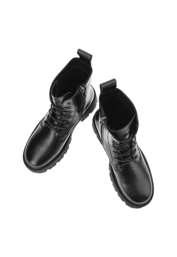 Big-Star - Czarne Botki Big Star Modne Ocieplane Obuwie Damskie. Okazja: na co dzień. Zapięcie: sznurówki. Kolor: czarny. Materiał: materiał. Styl: casual, klasyczny