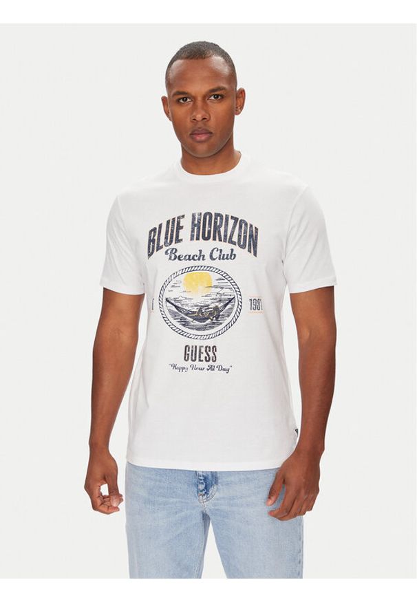 Guess T-Shirt M5YI69 KBW41 Biały Regular Fit. Kolor: biały. Materiał: bawełna